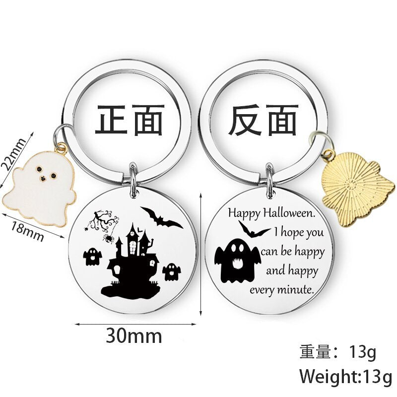 Wholesale Halloween Double Sided Stainless Steel Cartoon Ghost Keychain